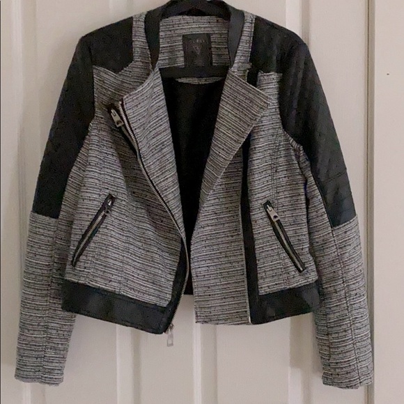 GUESS Tweed Vegan Leather Moto Jacket Size M - Picture 5 of 10